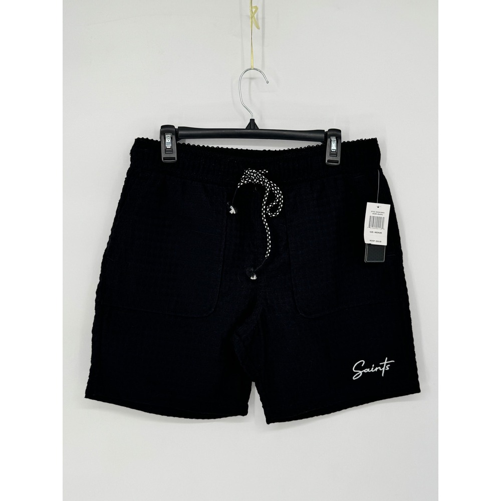 Saints Studio Waffle Knit Shorts Mens Medium Black New Drawstring Casual Pockets